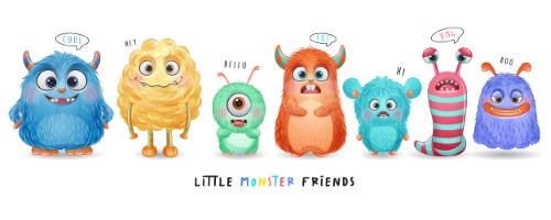 Cute little monster with watercolor illustration