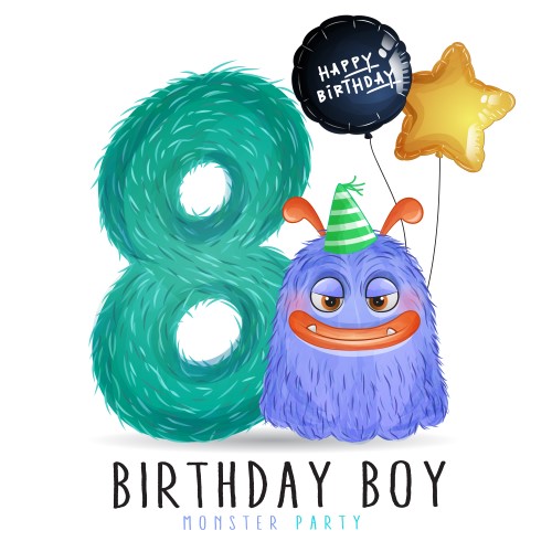 Cute little monster birthday with watercolor illustration