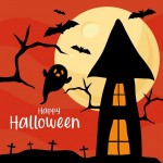 Halloween Vui Vẻ Với Phim Hoạt Hình Ma Trước Thiết Kế Ngôi Nhà, Chủ Đề Kỳ Nghỉ Và Đáng Sợ Vector