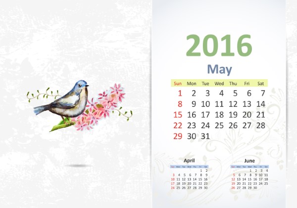 Calendar for 2016, may