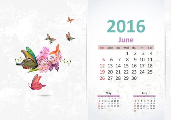Calendar for 2016, june