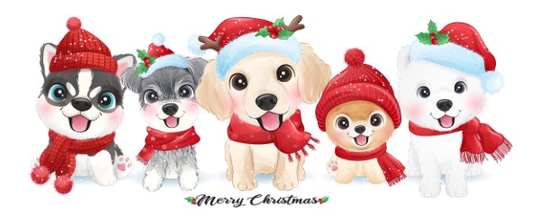 Cute doodle puppy for christmas with watercolor illustration