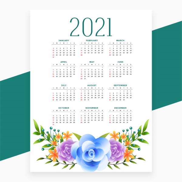 2021 calendar design in flower style theme