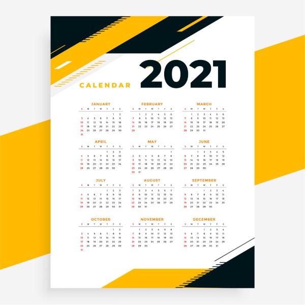 geometric style professional 2021 calendar yellow design templat