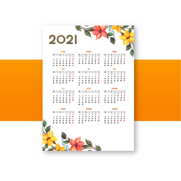Modern 2021 calendar floral design template