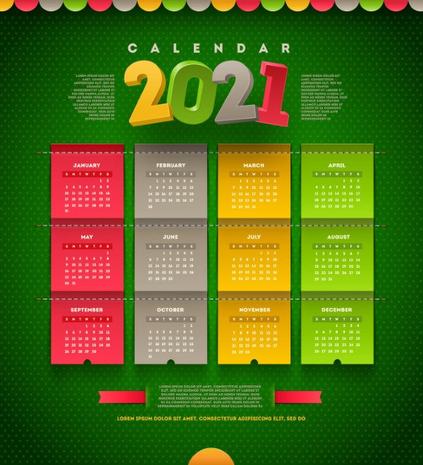 Vector template design - calendar of 2021