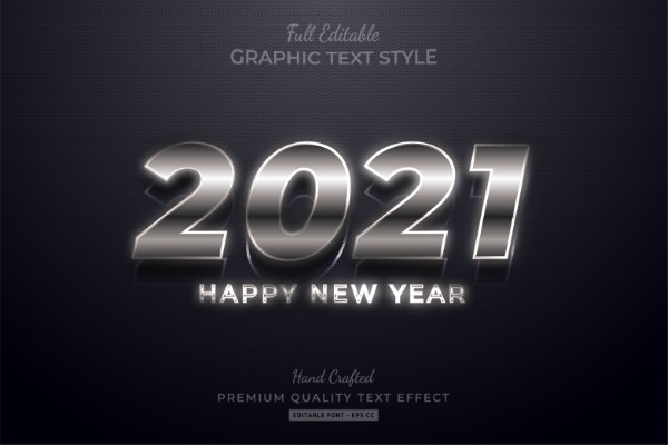 Happy New Year 2021 Silver Editable Premium Text Style Effect